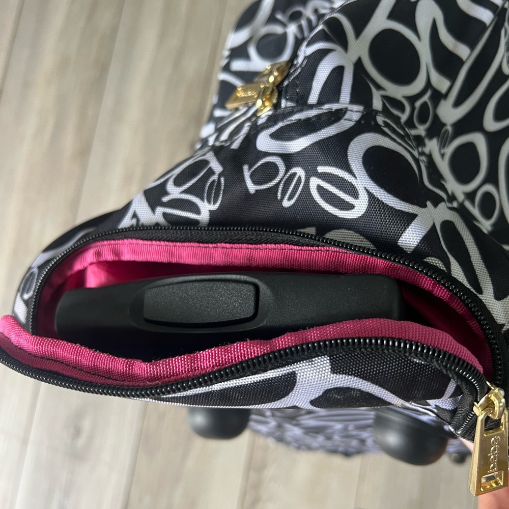Bebe Carry On Bag Black White Logo Roller Giselle Duffle Luggage - Picture 8 of 15
